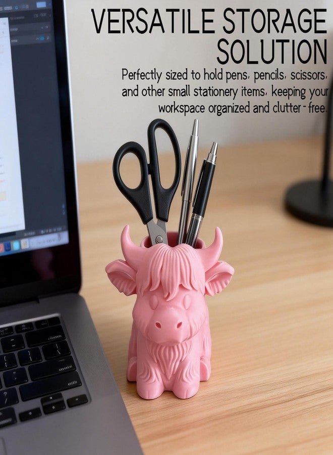 Tizee Highland Cow Pen Holder & Pencil Organizer - Adorable 3D Printed Desk Decor for Home, Office, and Classroom (Brown) - Image 2