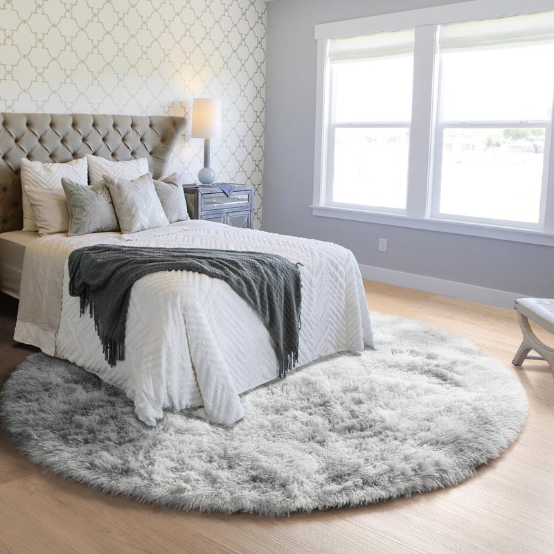 ONASAR Tie-Dyed Light Grey Round Area Rug 6ft  Ultra Soft Bedroom Circle Rugs for Kids Girls Teen Room  Fluffy Plush Shaggy Carpet Floor Mats for Baby Nursery Living Room Playroom Home Decor - Image 3