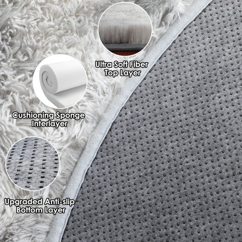 ONASAR Tie-Dyed Light Grey Round Area Rug 6ft  Ultra Soft Bedroom Circle Rugs for Kids Girls Teen Room  Fluffy Plush Shaggy Carpet Floor Mats for Baby Nursery Living Room Playroom Home Decor - Image 2