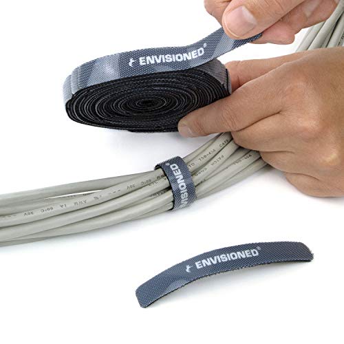ENVISIONED Reusable Cable Ties 1/2" x 4" Self-Gripping Strips Ready to Use Precut Straps for Cable Management and Organizing Cords 50 Pack (Black) - Image 2