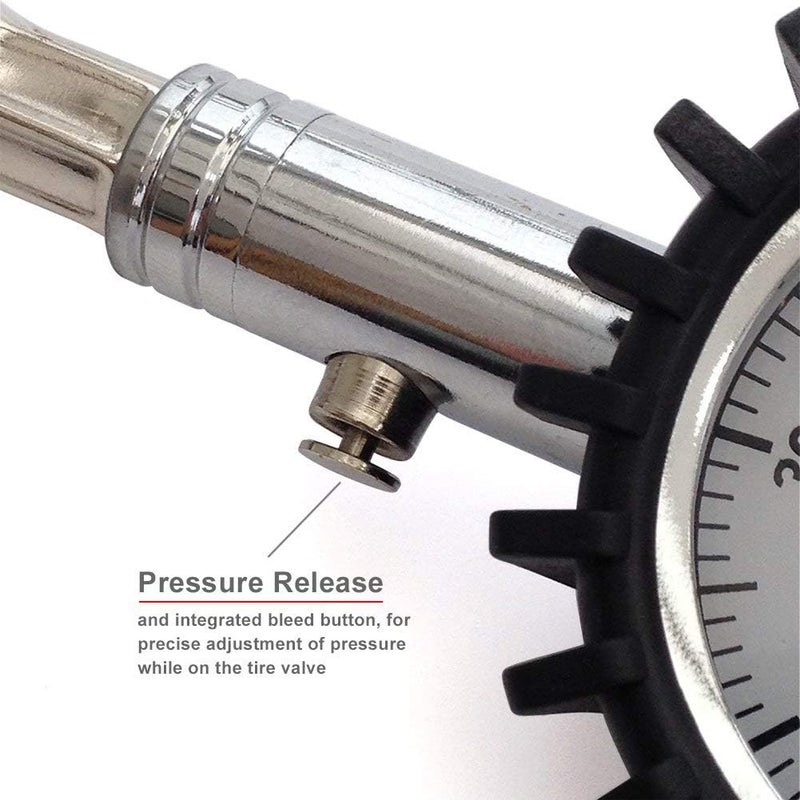 TireTek Tire Pressure Gauge for Cars and Trucks (60 PSI, ANSI Certified) - Air Pressure Gauge for Tires, Motorcycle & SUV with Flexible Air Chuck - Easy to Read Analog Circular Dial Low PSI Checker - Image 4