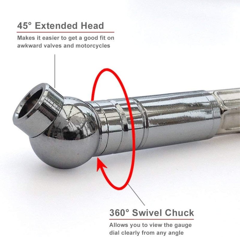 TireTek Tire Pressure Gauge for Cars and Trucks (60 PSI, ANSI Certified) - Air Pressure Gauge for Tires, Motorcycle & SUV with Flexible Air Chuck - Easy to Read Analog Circular Dial Low PSI Checker - Image 3