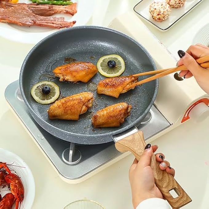 ريحني مقلاة سيراميك غير لاصقة، مقلاة أومليت بمقبض مقاوم للحرارة، خالية من مادة Pfas، سوداء، 85 بوصة، 22 سم - Image 4