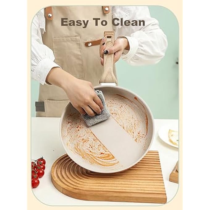 ريحني مقلاة سيراميك غير لاصقة، مقلاة أومليت بمقبض مقاوم للحرارة، خالية من مادة Pfas، سوداء، 85 بوصة، 22 سم - Image 5