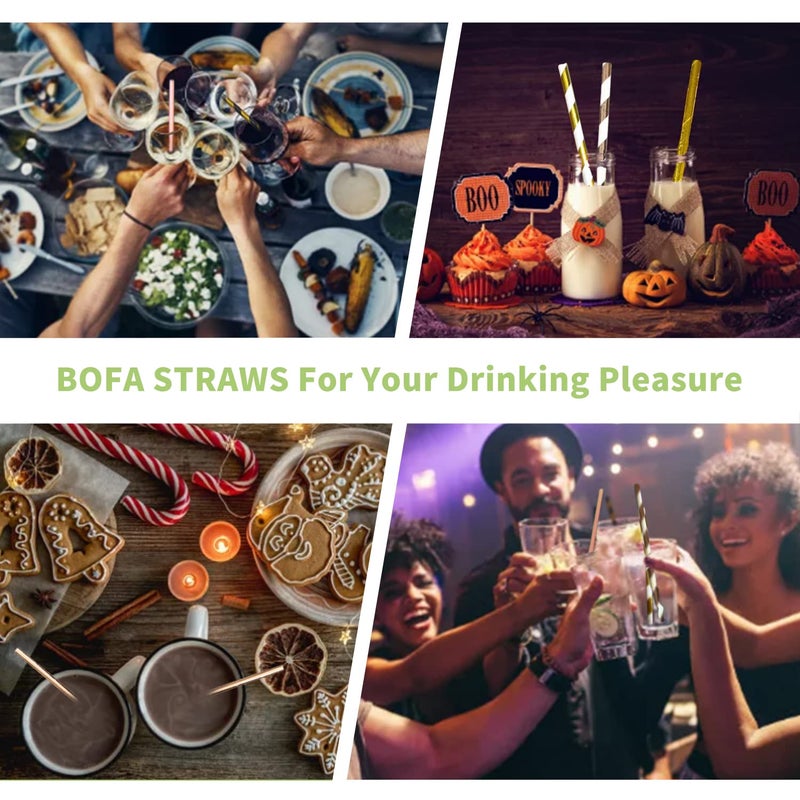 BOFA Eco Tableware Disposable Black Gold Striped Paper Straws - 100 Pack Biodegradable Black and Gold Stripes Cocktail Drinking Straws for Holloween  Birthday Party Suppliers Decoration - Image 4