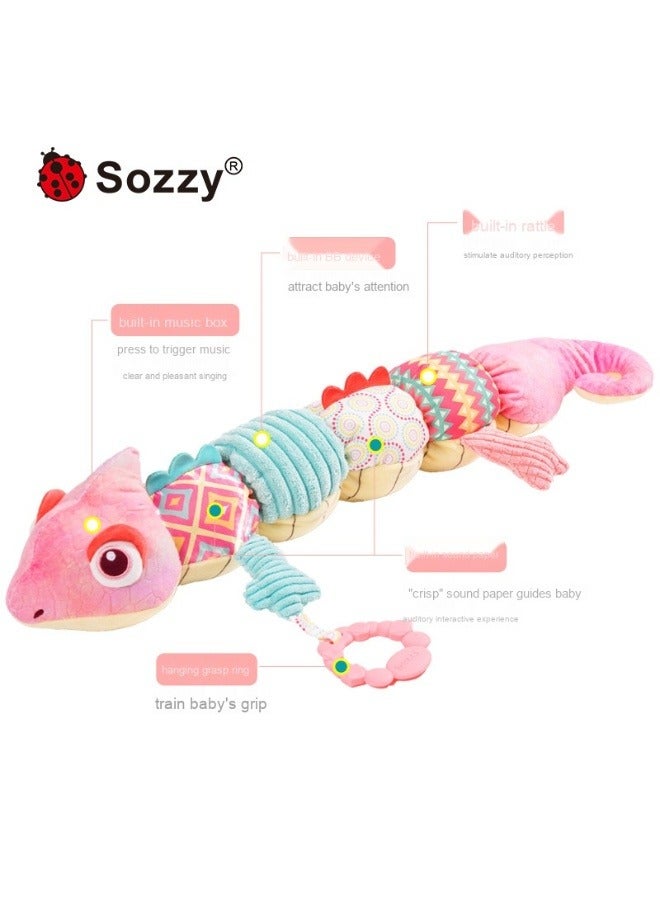 Baby Toys, Infant Stuffed Animal Musical Toy with Teether, Rattle, Textures and Crinkle - Montessori Sensory Activity Soft Height Gauge Toy for Tummy Time Newborn Babies Gifts, Chameleon - Image 1