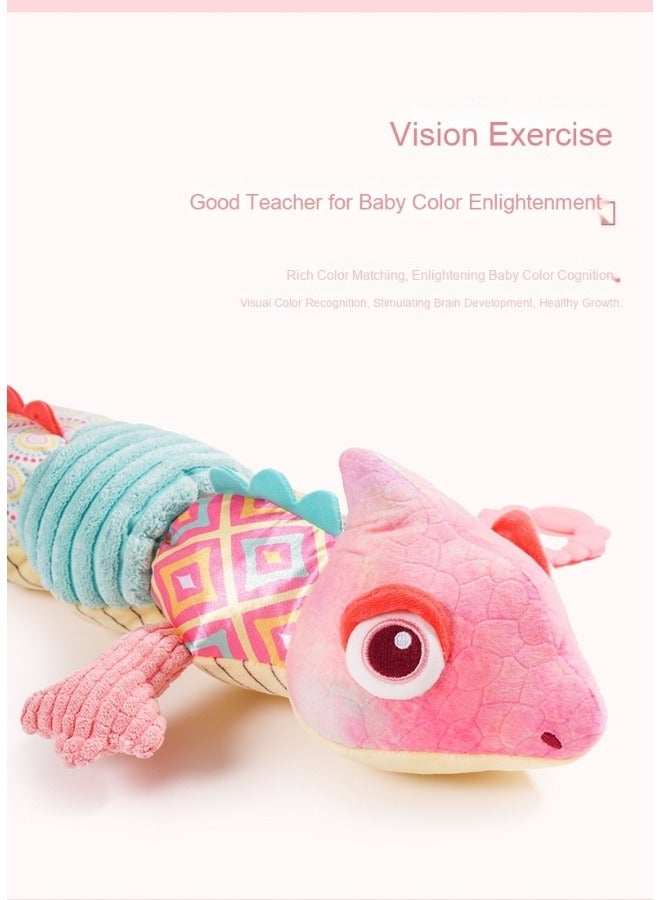 Baby Toys, Infant Stuffed Animal Musical Toy with Teether, Rattle, Textures and Crinkle - Montessori Sensory Activity Soft Height Gauge Toy for Tummy Time Newborn Babies Gifts, Chameleon - Image 3