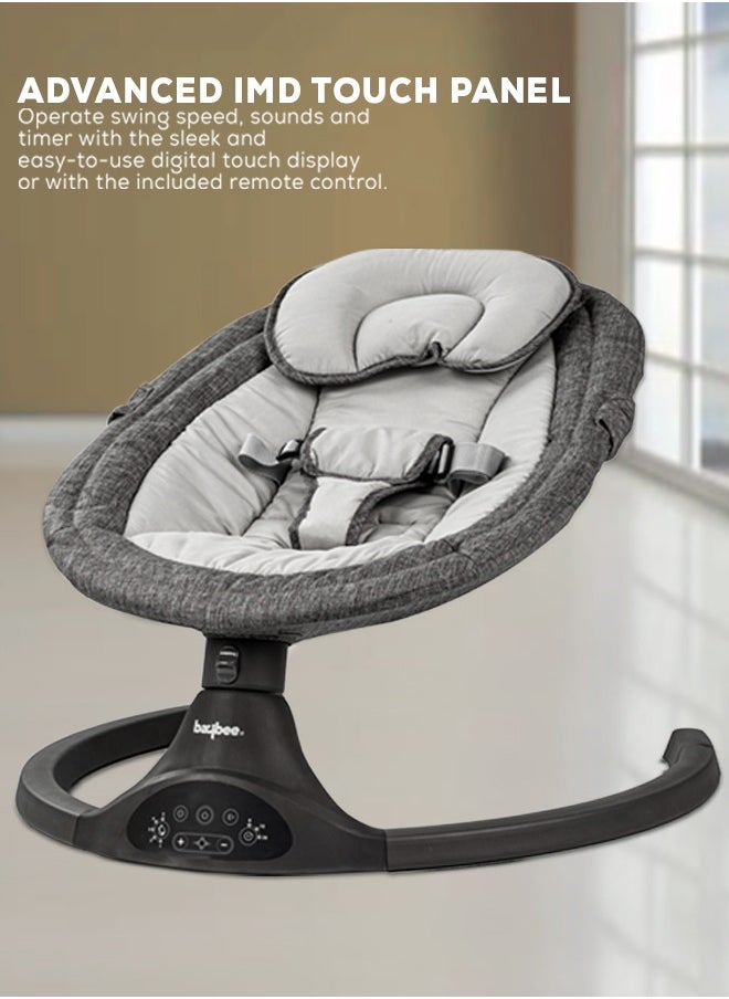 Premium Remote Automatic Electric Baby Swing Chair Cradle  With 5 Adjustable Swing Speed, Soothing Vibrations, Music, Mosquito Net, Safety Belt And Toys, Dark Grey - pzsku/ZE6143FDED286C1CD8DCAZ/45/_/1702724208/14238fb1-8519-4ea4-b19d-f086b448af7b