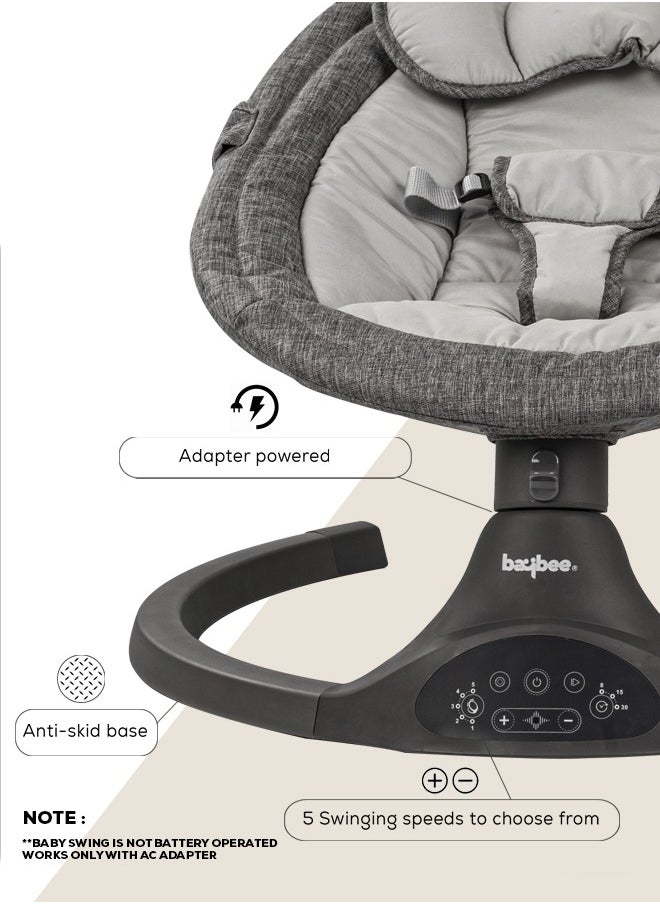 Premium Remote Automatic Electric Baby Swing Chair Cradle  With 5 Adjustable Swing Speed, Soothing Vibrations, Music, Mosquito Net, Safety Belt And Toys, Dark Grey - pzsku/ZE6143FDED286C1CD8DCAZ/45/_/1702724208/bc5f6bc1-8a65-4224-9202-0b52256f07bd