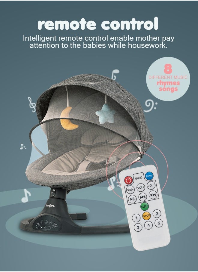 Premium Remote Automatic Electric Baby Swing Chair Cradle  With 5 Adjustable Swing Speed, Soothing Vibrations, Music, Mosquito Net, Safety Belt And Toys, Dark Grey - pzsku/ZE6143FDED286C1CD8DCAZ/45/_/1702724248/8f9b9d13-e99c-40cd-9d85-1ce56d6b4007