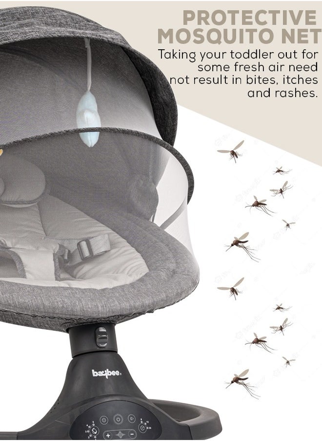 Premium Remote Automatic Electric Baby Swing Chair Cradle  With 5 Adjustable Swing Speed, Soothing Vibrations, Music, Mosquito Net, Safety Belt And Toys, Dark Grey - pzsku/ZE6143FDED286C1CD8DCAZ/45/_/1702724248/adb1eb2c-994f-4517-bc25-13bdaddf0d4c