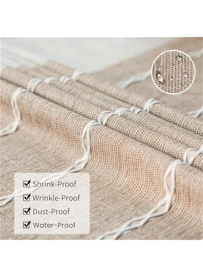 ميكسد مفرش طاولة من توريسيك، مفرش طاولة مطرز بنمط مربعات من القطن والكتان خالٍ من التجاعيد ومضاد للبهتان لتزيين المطبخ وحفلات العشاء والكريسماس، 55 × 102 انش (بني مخطط) - Image 4