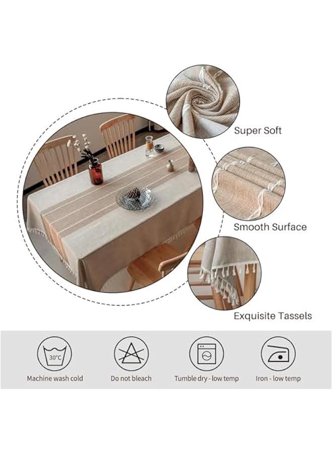 ميكسد مفرش طاولة من توريسيك، مفرش طاولة مطرز بنمط مربعات من القطن والكتان خالٍ من التجاعيد ومضاد للبهتان لتزيين المطبخ وحفلات العشاء والكريسماس، 55 × 102 انش (بني مخطط) - Image 5