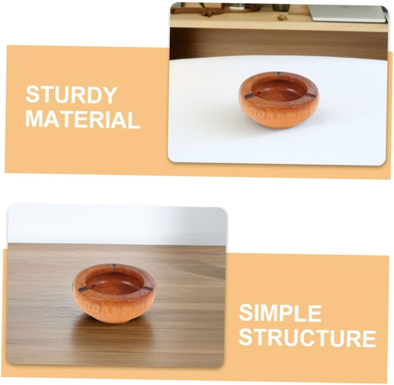 2pcs round Wood Ashtray 10x3.5cm Small Household Cigarette Ash Holder Tray Retro Tabletop Ashtray for Home Office Living Room Random Color - Image 3