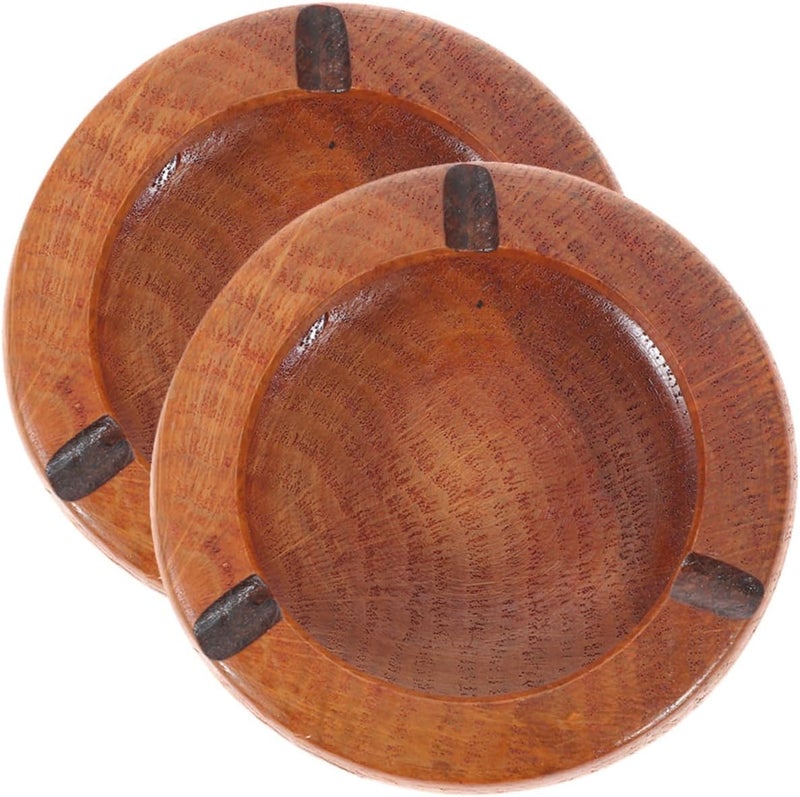 2pcs round Wood Ashtray 10x3.5cm Small Household Cigarette Ash Holder Tray Retro Tabletop Ashtray for Home Office Living Room Random Color - Image 1