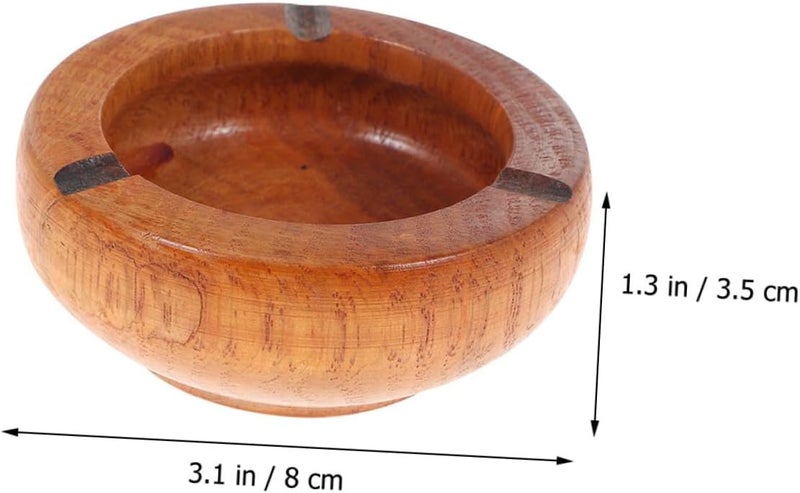 2pcs round Wood Ashtray 10x3.5cm Small Household Cigarette Ash Holder Tray Retro Tabletop Ashtray for Home Office Living Room Random Color - Image 2