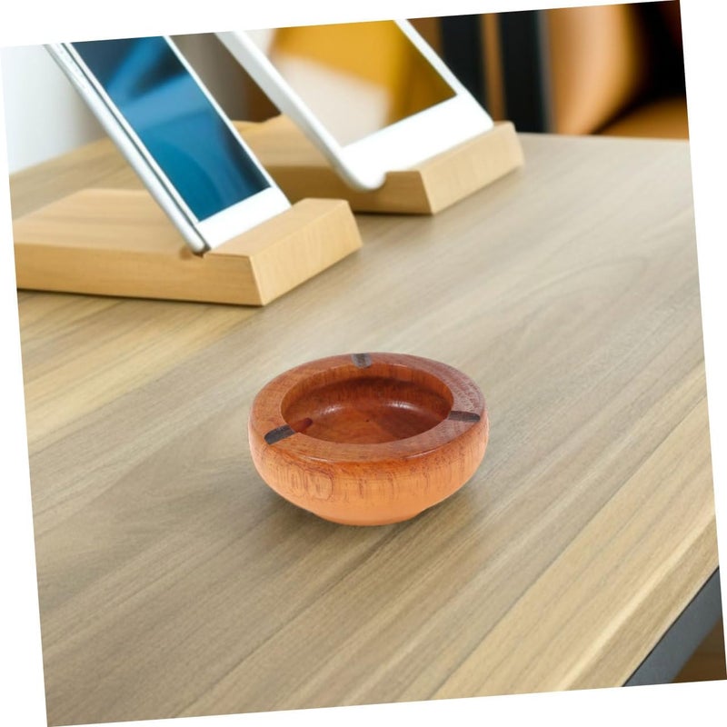 2pcs round Wood Ashtray 10x3.5cm Small Household Cigarette Ash Holder Tray Retro Tabletop Ashtray for Home Office Living Room Random Color - Image 4