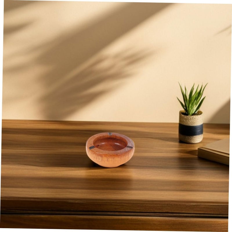 2pcs round Wood Ashtray 10x3.5cm Small Household Cigarette Ash Holder Tray Retro Tabletop Ashtray for Home Office Living Room Random Color - Image 5