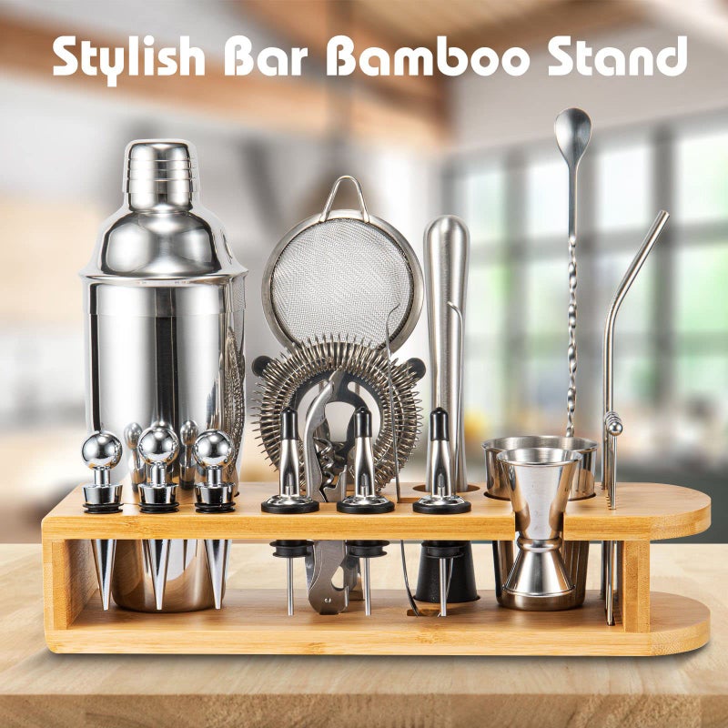 Semderm Cocktail Shaker Set Mixology Bartender Kit with Bamboo Stand | 26-Piece Cocktail Kit Bar Set with All Essential Bar Tools | Perfect Cocktail Set and Bar Kit for Drink Mixing Experience - Image 4