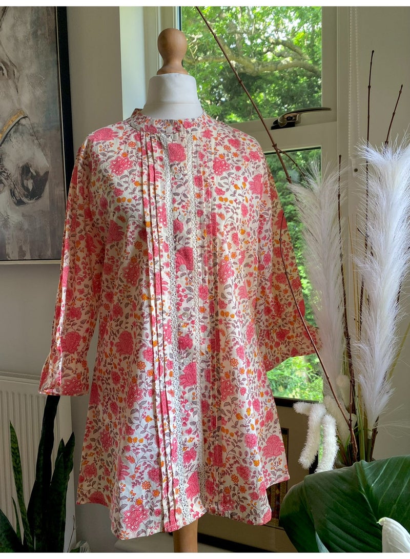 Women's Floral Pure Cotton Tunic Top with 3/4 Sleeves and Band Collar - Image 5