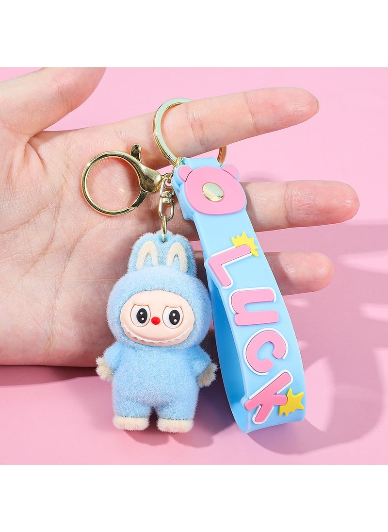 LABUBU Labubu Cartoon Doll Flocking Rag Cloth Keychain | Standing Posture School Bag Pendant/Car Keychain Birthday Gift  - Image 1