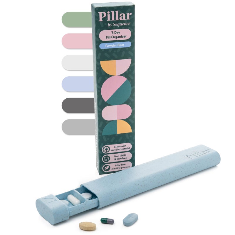 SEQUENCE Pillar - 7-Day Pill Organizer | Weekly Medicine Pill Container Travel Box - Aesthetic Medication Holder - Stylish Travel Pill Case - Cute Small Medication Organizer 7 Day for Women (Powder Blue) - Image 1