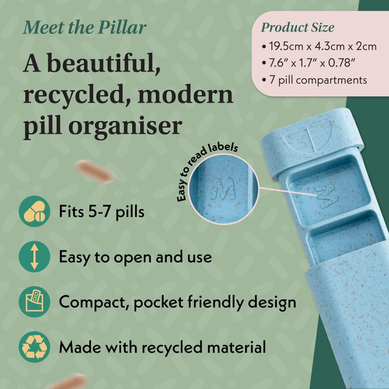 SEQUENCE Pillar - 7-Day Pill Organizer | Weekly Medicine Pill Container Travel Box - Aesthetic Medication Holder - Stylish Travel Pill Case - Cute Small Medication Organizer 7 Day for Women (Powder Blue) - Image 3