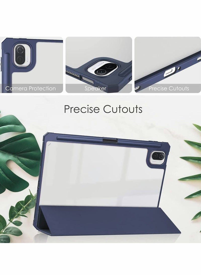 Xiaomi Mi Pad 5/Pro 11 Case with Pencil Holder, Auto Wake/Sleep, Trifold Stand, Transparent Back Cover - Image 2