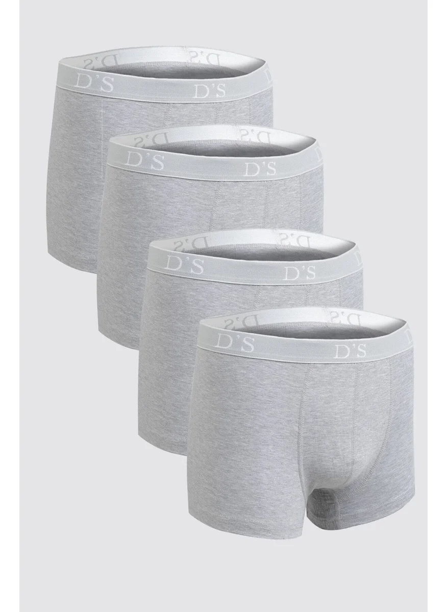 دي أس دامات Ds Damat Gray Elastic Waist Brand Logo Lycra Stretchable 4-Piece Boxer Set 4HC44ORTBS04