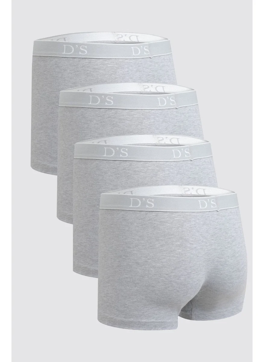 دي أس دامات Ds Damat Gray Elastic Waist Brand Logo Lycra Stretchable 4-Piece Boxer Set 4HC44ORTBS04