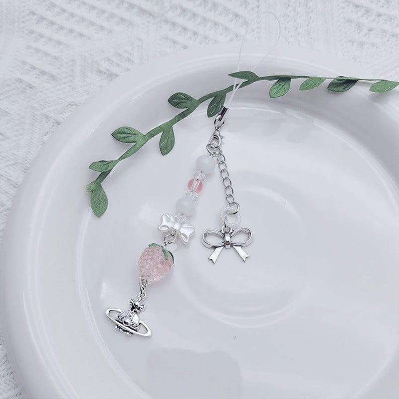 cioatu Cute Y2K Phone Charm Aesthetic Cellphone Chain Strap Lanyard For Phone Pink Strawberry Butterfly PhoneCharms for Bag Keychain Airpods Camera (2PCS Strawberries) - Image 5