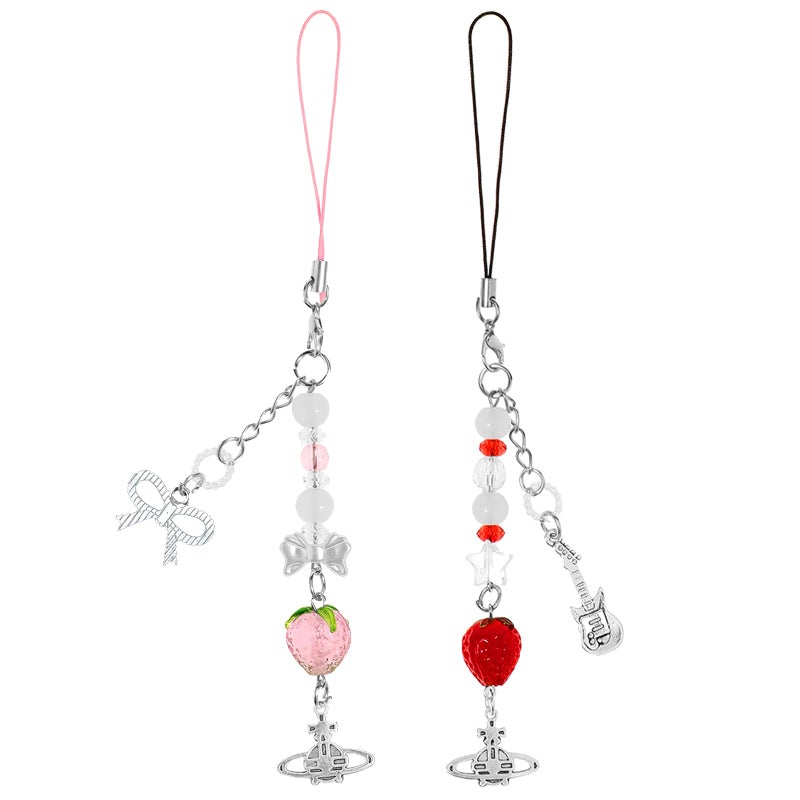 cioatu Cute Y2K Phone Charm Aesthetic Cellphone Chain Strap Lanyard For Phone Pink Strawberry Butterfly PhoneCharms for Bag Keychain Airpods Camera (2PCS Strawberries) - Image 1