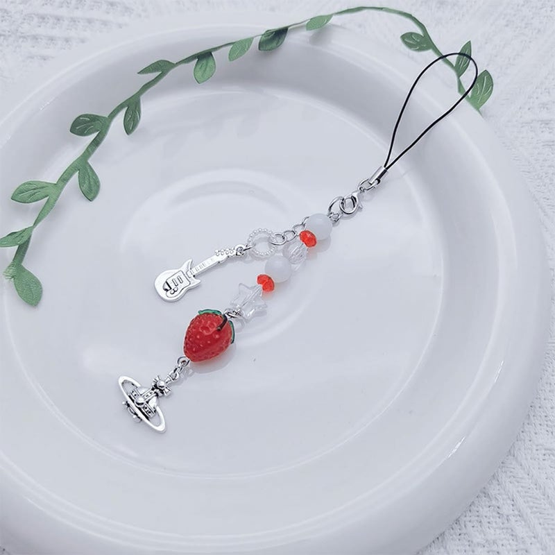 cioatu Cute Y2K Phone Charm Aesthetic Cellphone Chain Strap Lanyard For Phone Pink Strawberry Butterfly PhoneCharms for Bag Keychain Airpods Camera (2PCS Strawberries) - Image 4
