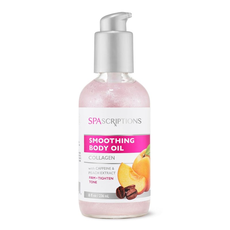 SpaScriptions Smoothing Body Oil Collagen with Caffeine  Peach Extract SHIMMERING CrueltyFree Nourishing SpaLike Treatment Made to Firm Tighten  Tone 8 oz