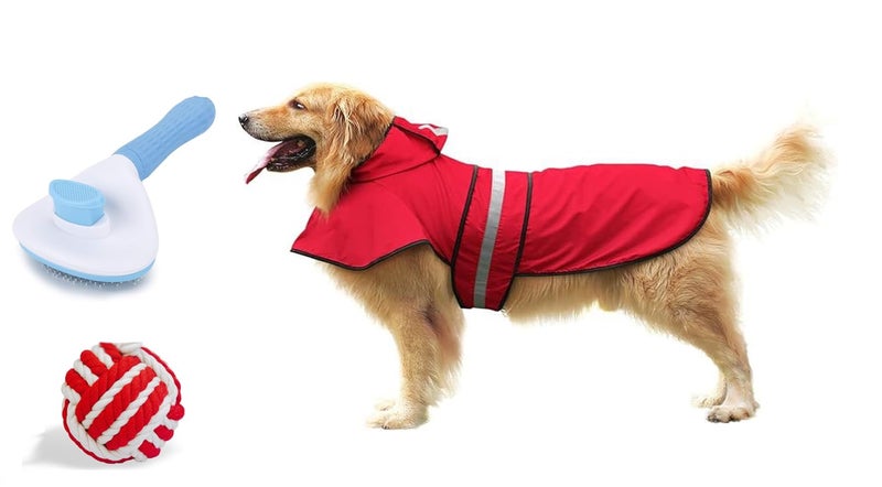 DOGGO BITE Dog Raincoat For Large Dogs | Waterproof & Windproof Reflective Dog Jacket With Hood | Adjustable Outdoor Rain Wear For Dogs |for Monsoon,Travel & Walks | Length: 18",Polyester,Red - Image 1