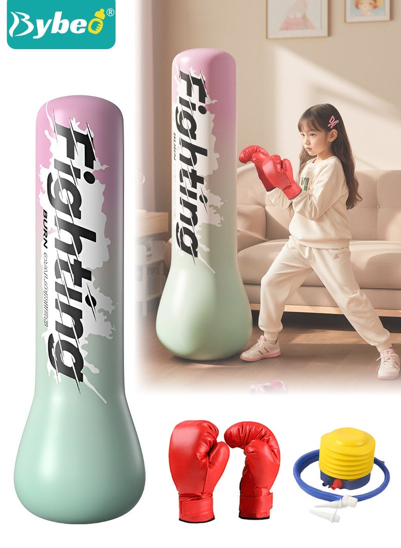 Bybeo Inflatable Kids Punching Bag, Children Boxing Bag, Freestanding Punching Bag for Kids Adults, Inflatable Boxing Bag with A Pair of Children's Boxing Gloves and Air Pump, for Practice Karate, Taekwondo, 150CM - Image 1