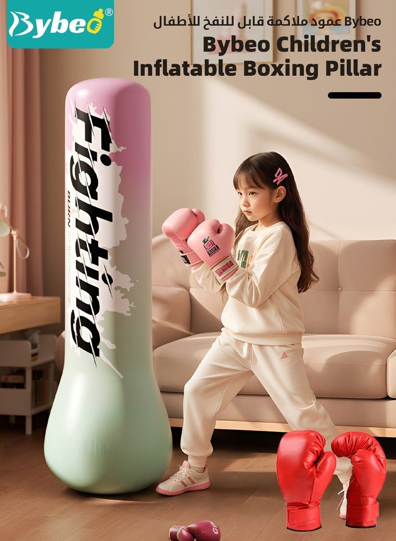 Bybeo Inflatable Kids Punching Bag, Children Boxing Bag, Freestanding Punching Bag for Kids Adults, Inflatable Boxing Bag with A Pair of Children's Boxing Gloves and Air Pump, for Practice Karate, Taekwondo, 150CM - Image 2