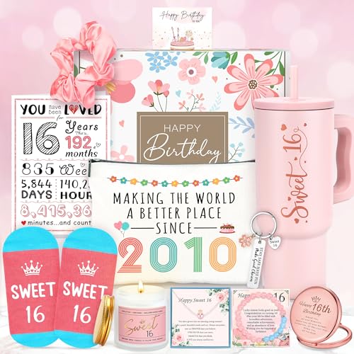 YENCHORN Sweet 16 Gifts for Girls Happy 16th Birthday Gifts for Girls Sweet Sixteen Gift for 16 Year Old Girl Trendy 2026 Pink 16 Year Old Girl Birthday Gift Ideas 16th Decoration for Granddaughter Daughter - Image 1