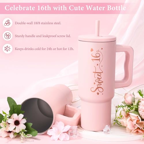 YENCHORN Sweet 16 Gifts for Girls Happy 16th Birthday Gifts for Girls Sweet Sixteen Gift for 16 Year Old Girl Trendy 2026 Pink 16 Year Old Girl Birthday Gift Ideas 16th Decoration for Granddaughter Daughter - Image 3