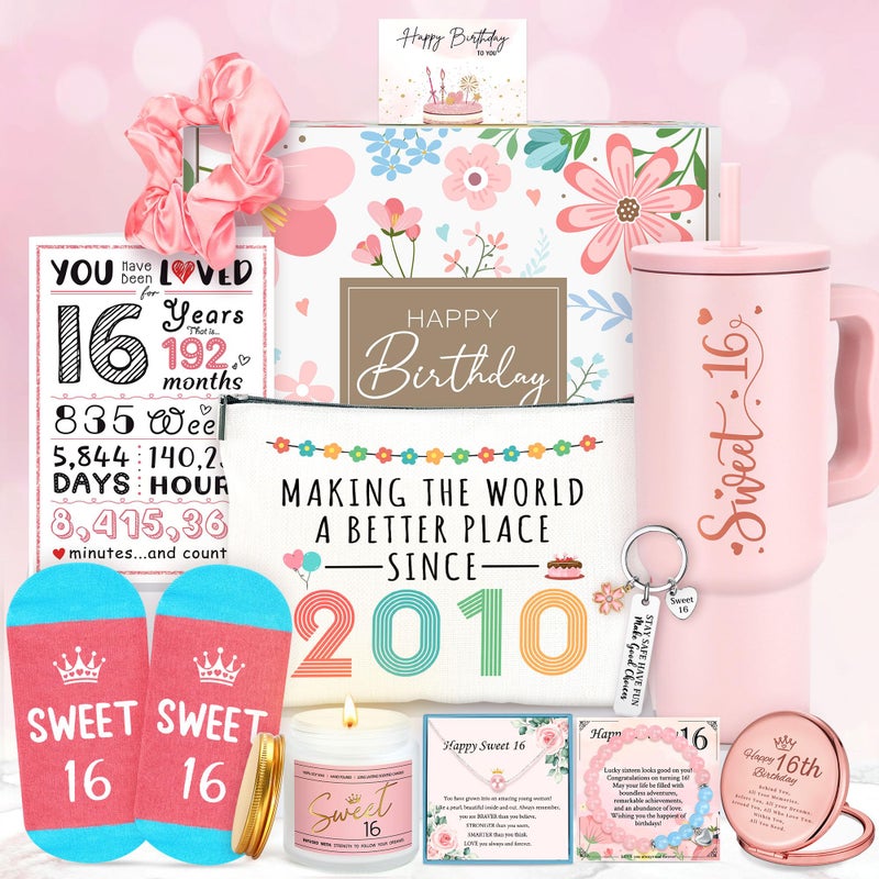 YENCHORN Sweet 16 Gifts for Girls Happy 16th Birthday Gifts for Girls Sweet Sixteen Gift for 16 Year Old Girl Trendy 2026 Pink 16 Year Old Girl Birthday Gift Ideas 16th Decoration for Granddaughter Daughter - Image 2