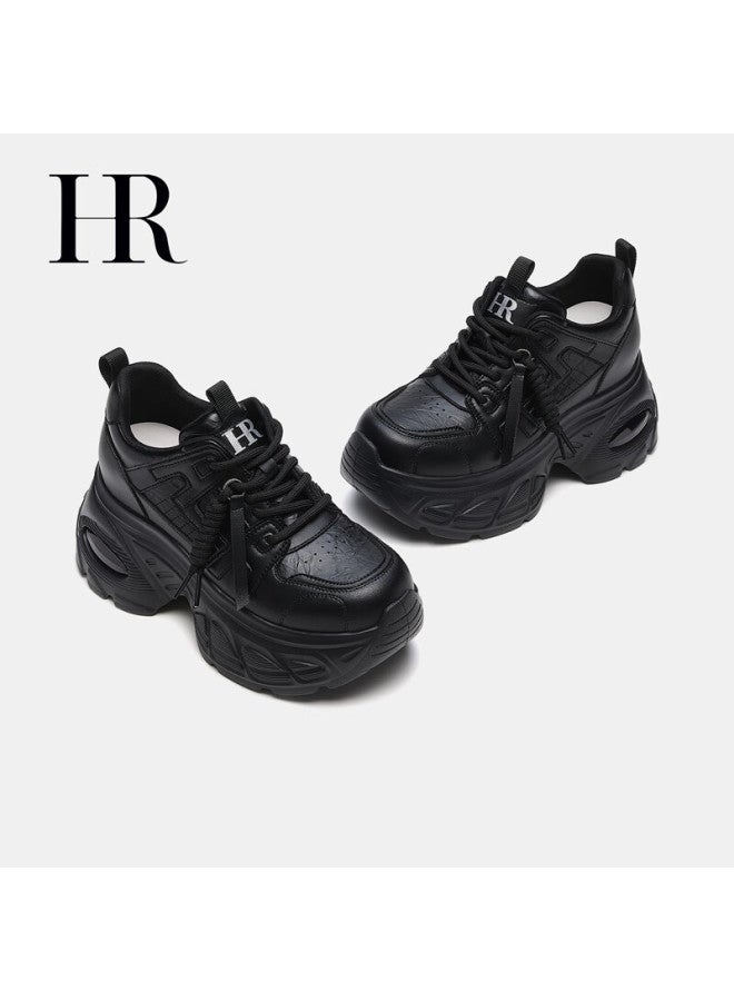 Hrhr Women's Shoes  Winter New Thick Sole Pee Sports Casual Dad Sneakers Black Size 39 - Image 3