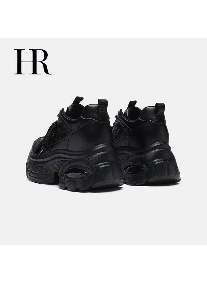 Hrhr Women's Shoes  Winter New Thick Sole Pee Sports Casual Dad Sneakers Black Size 39 - Image 4