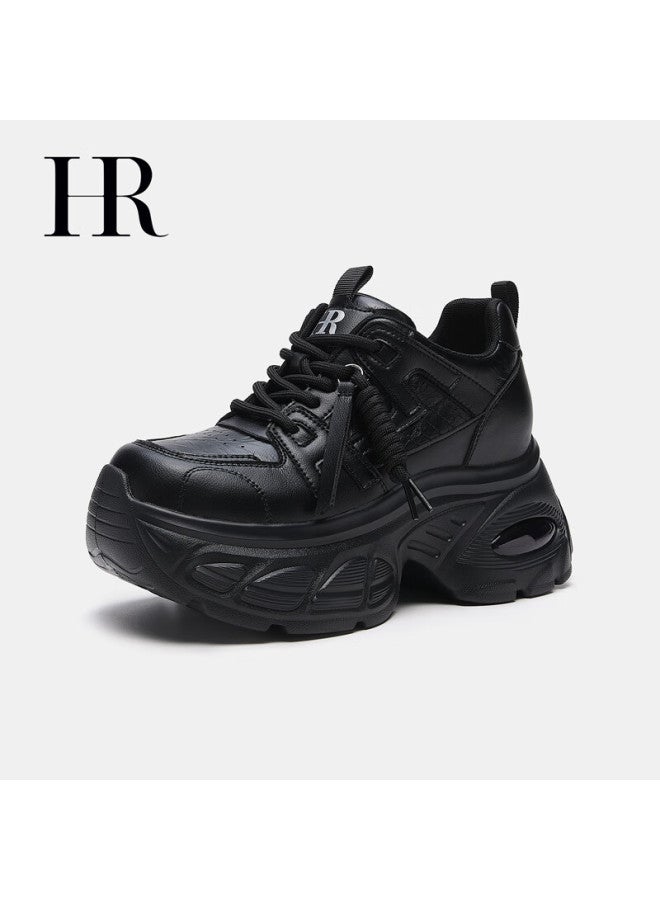 Hrhr Women's Shoes  Winter New Thick Sole Pee Sports Casual Dad Sneakers Black Size 39 - Image 1