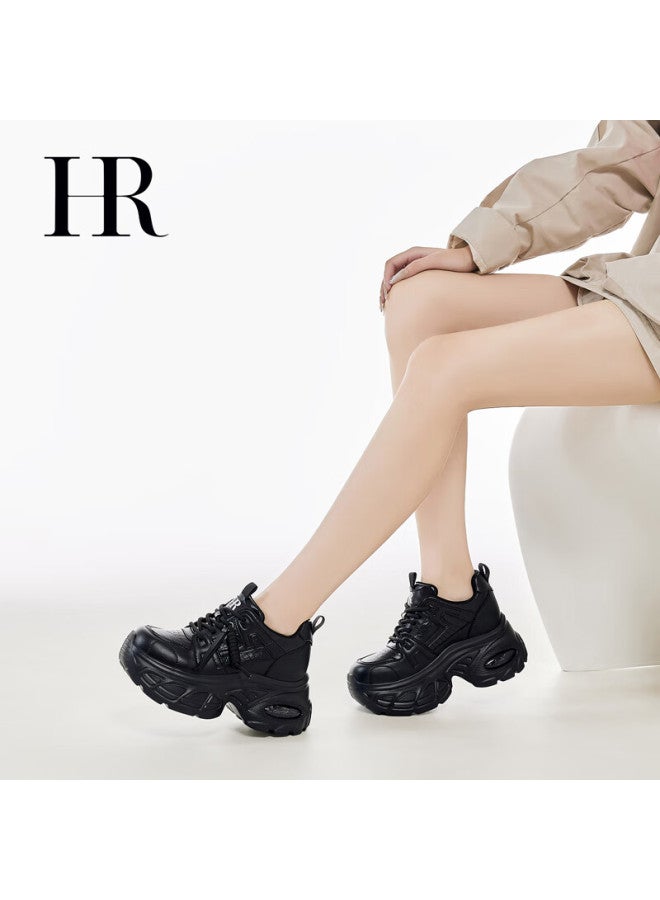 Hrhr Women's Shoes  Winter New Thick Sole Pee Sports Casual Dad Sneakers Black Size 39 - Image 5