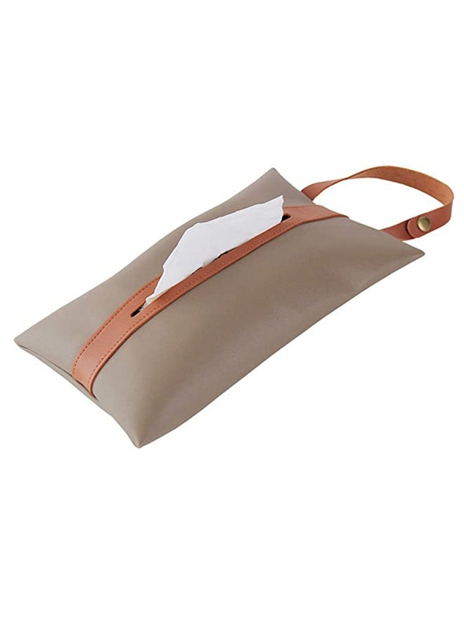 GUSGU Hanging Tissue Box PU Leather Portable Car Tissue Holder Case, Backseat Tissue Case Holder for Car Office Home Bathroom Vanity Countertops Decoration Brown  - Image 1