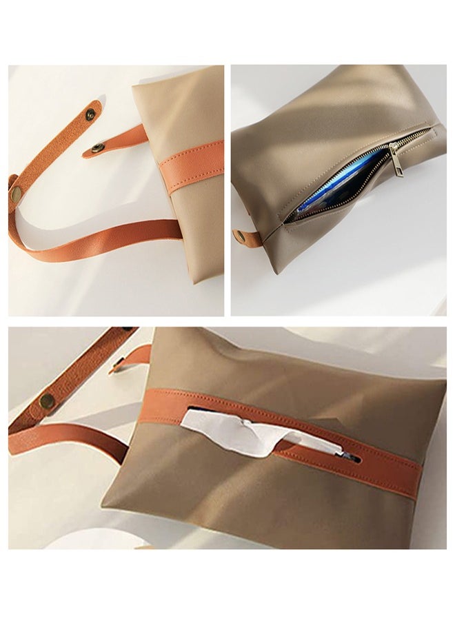 GUSGU Hanging Tissue Box PU Leather Portable Car Tissue Holder Case, Backseat Tissue Case Holder for Car Office Home Bathroom Vanity Countertops Decoration Brown  - Image 3