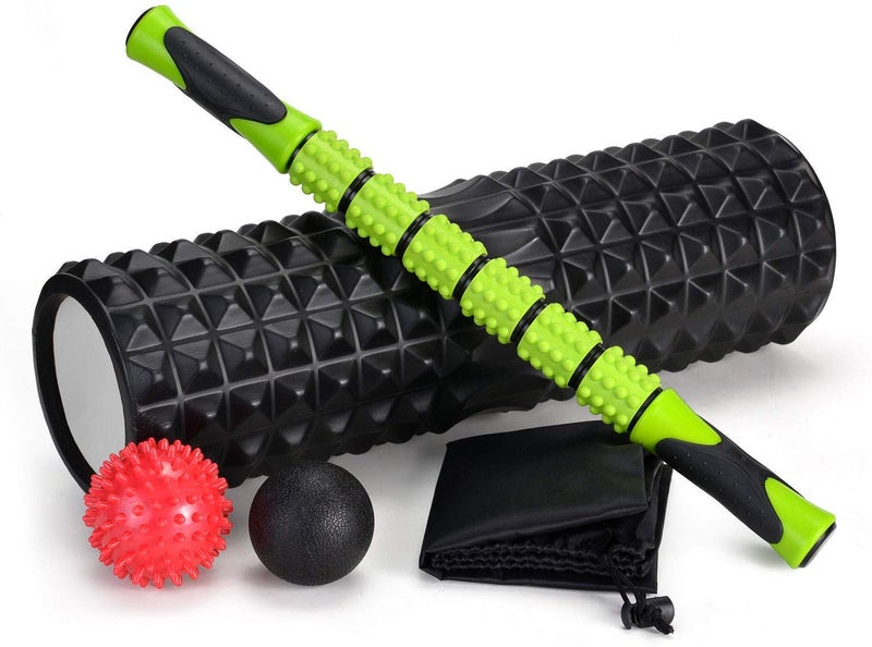 Adofys 5-in-1 18" Large Size Foam Roller Kit with Muscle Roller Stick and 2 Massage Balls, High Density for Physical Therapy, Deep Tissue Trigger, Pain Relief, Myofascial Release, Balance Exercise - Image 1