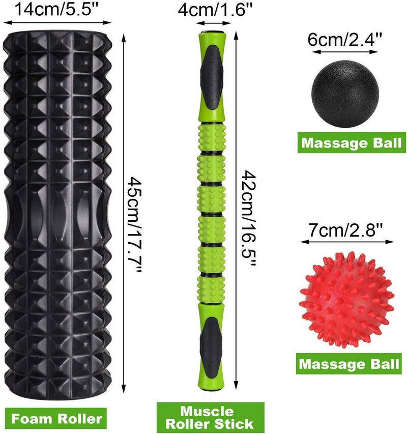 Adofys 5-in-1 18" Large Size Foam Roller Kit with Muscle Roller Stick and 2 Massage Balls, High Density for Physical Therapy, Deep Tissue Trigger, Pain Relief, Myofascial Release, Balance Exercise - Image 2