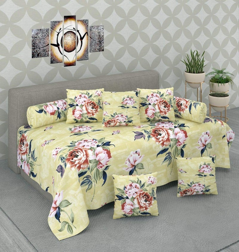 KIAAKSH KIAAKSH Premium Look Diwan Set of 8 Pieces 1 Single Bedsheet Size 60 X 90 in 2 Booster Covers Size Standard 5 Cushion Covers Size 16 X 16 in Combo Pack of 8 DSG16  - Image 4