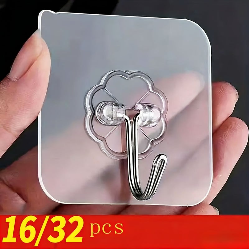 32pcs Heavy Duty Adhesive Hooks Transparent Waterproof Wall Hook Set - Image 1